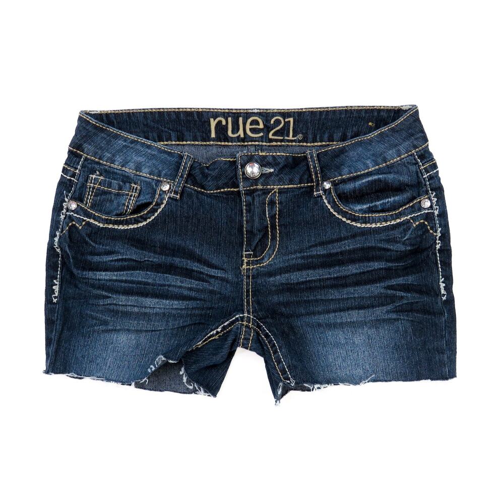 Y2K Rue 21 Jean Shorts Low Rise Micro Shorts Rhinestone Button Cut Offs 28"